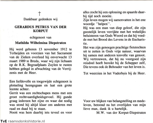 Gerardus Petrus van der Korput- Mathilda Wilhelmina Diepstraten